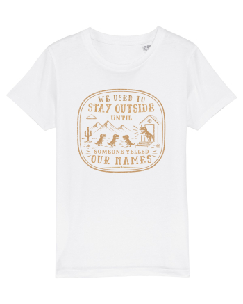 We Used To Stay Outside – Funny Dinosaur Retro Shirt White