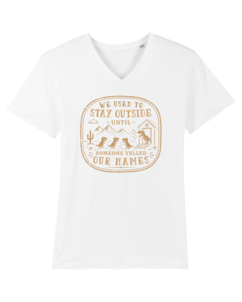 We Used To Stay Outside – Funny Dinosaur Retro Shirt White