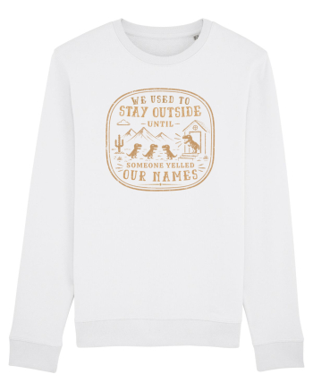 We Used To Stay Outside – Funny Dinosaur Retro Shirt White