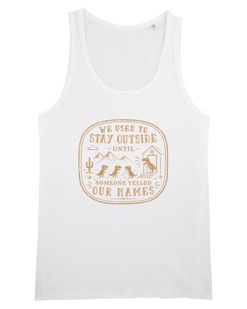 We Used To Stay Outside – Funny Dinosaur Retro Shirt White