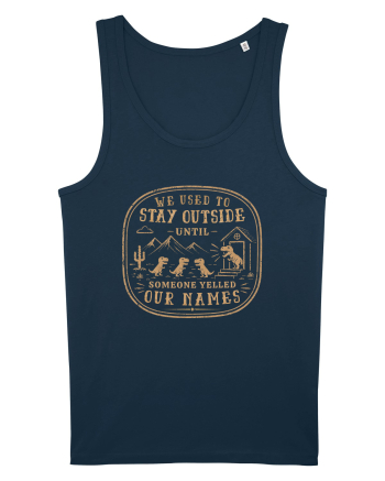We Used To Stay Outside – Funny Dinosaur Retro Shirt Navy
