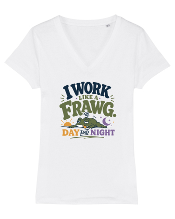 Funny Tired Frog Work Humor Gift for Employees and Coworkers White