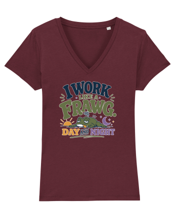 Funny Tired Frog Work Humor Gift for Employees and Coworkers Burgundy