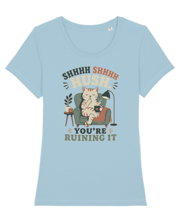 Funny Orange Cat and Coffee Humor for Introverts and Quiet Morning Lovers Sky Blue