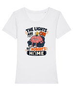 Nu-s acasa. Funny Brain Fog Humor Design for Introverts Office Workers Tricou mânecă scurtă guler larg fitted Damă Expresser