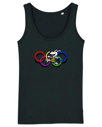 Playful Dog and Colorful Rings – Fun Cartoon Design Black