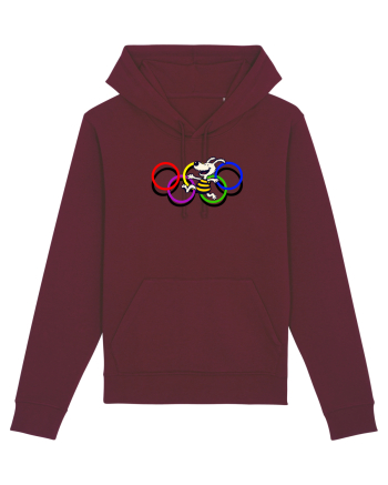 Playful Dog and Colorful Rings – Fun Cartoon Design Burgundy