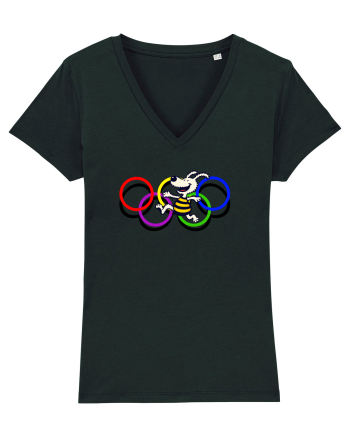 Playful Dog and Colorful Rings – Fun Cartoon Design Black