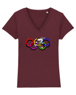 Playful Dog and Colorful Rings – Fun Cartoon Design Tricou mânecă scurtă guler V Damă Evoker