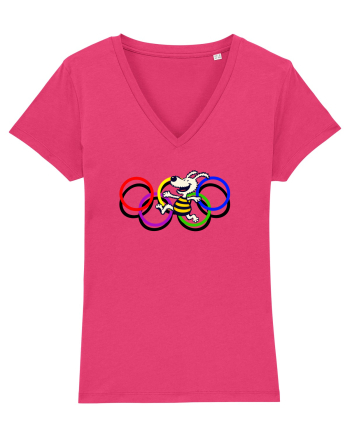 Playful Dog and Colorful Rings – Fun Cartoon Design Raspberry