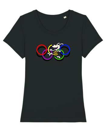 Playful Dog and Colorful Rings – Fun Cartoon Design Black