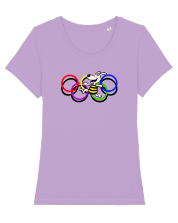 Playful Dog and Colorful Rings – Fun Cartoon Design Lavender Dawn