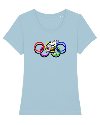 Playful Dog and Colorful Rings – Fun Cartoon Design Sky Blue