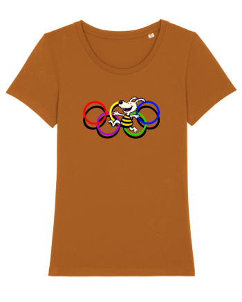 Playful Dog and Colorful Rings – Fun Cartoon Design Roasted Orange