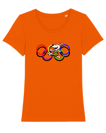 Playful Dog and Colorful Rings – Fun Cartoon Design Bright Orange