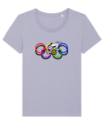 Playful Dog and Colorful Rings – Fun Cartoon Design Tricou mânecă scurtă guler larg fitted Damă Expresser