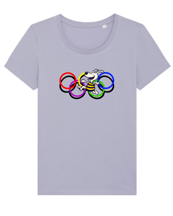 Playful Dog and Colorful Rings – Fun Cartoon Design Lavender