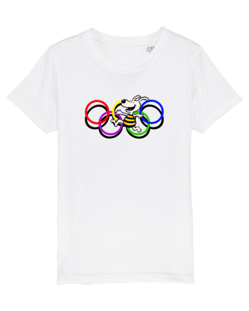 Playful Dog and Colorful Rings – Fun Cartoon Design White