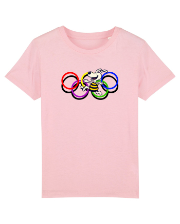 Playful Dog and Colorful Rings – Fun Cartoon Design Cotton Pink