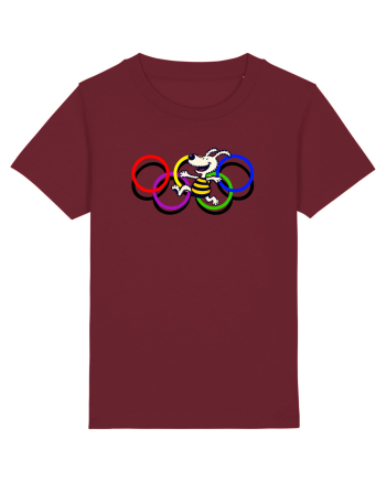Playful Dog and Colorful Rings – Fun Cartoon Design Burgundy