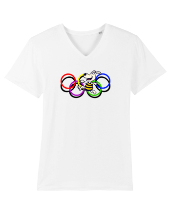 Playful Dog and Colorful Rings – Fun Cartoon Design White