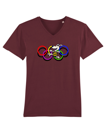 Playful Dog and Colorful Rings – Fun Cartoon Design Burgundy