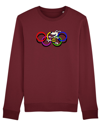 Playful Dog and Colorful Rings – Fun Cartoon Design Burgundy