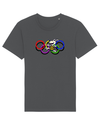Playful Dog and Colorful Rings – Fun Cartoon Design Anthracite