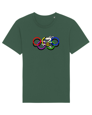Playful Dog and Colorful Rings – Fun Cartoon Design Bottle Green