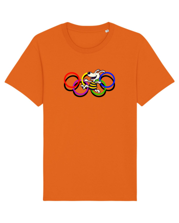 Playful Dog and Colorful Rings – Fun Cartoon Design Bright Orange