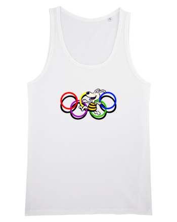 Playful Dog and Colorful Rings – Fun Cartoon Design White