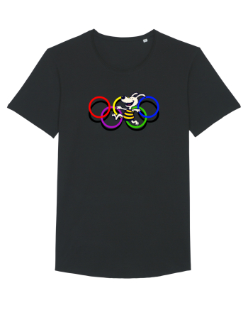 Playful Dog and Colorful Rings – Fun Cartoon Design Black