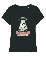 UFO si Vacile. Not Ground Beef Anymore UFO Cow Alien Abduction Funny Farm Tricou mânecă scurtă guler larg fitted Damă Expresser