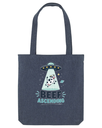 Beef Ascending Funny UFO Cow Alien Abduction Retro Sci Fi Humor Midnight Blue
