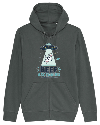 Beef Ascending Funny UFO Cow Alien Abduction Retro Sci Fi Humor Anthracite