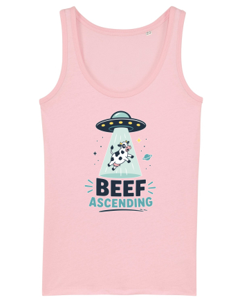 Beef Ascending Funny UFO Cow Alien Abduction Retro Sci Fi Humor Cotton Pink