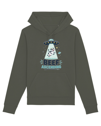 Beef Ascending Funny UFO Cow Alien Abduction Retro Sci Fi Humor Khaki