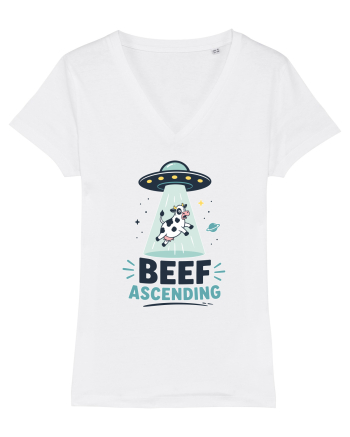 Beef Ascending Funny UFO Cow Alien Abduction Retro Sci Fi Humor White