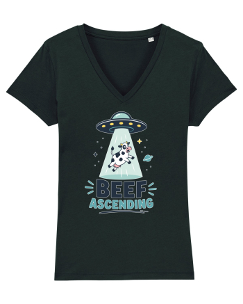 Beef Ascending Funny UFO Cow Alien Abduction Retro Sci Fi Humor Black