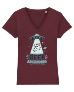 Beef Ascending Funny UFO Cow Alien Abduction Retro Sci Fi Humor Tricou mânecă scurtă guler V Damă Evoker