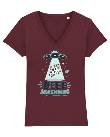 Beef Ascending Funny UFO Cow Alien Abduction Retro Sci Fi Humor Burgundy