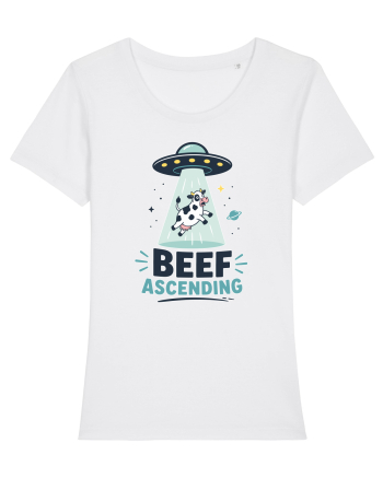 Beef Ascending Funny UFO Cow Alien Abduction Retro Sci Fi Humor White