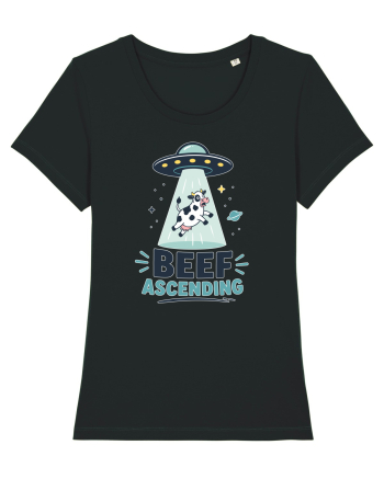 Beef Ascending Funny UFO Cow Alien Abduction Retro Sci Fi Humor Black
