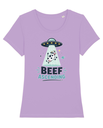Beef Ascending Funny UFO Cow Alien Abduction Retro Sci Fi Humor Lavender Dawn
