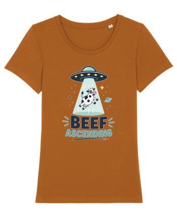 Beef Ascending Funny UFO Cow Alien Abduction Retro Sci Fi Humor Roasted Orange