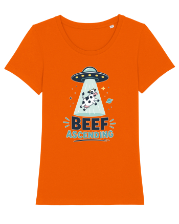Beef Ascending Funny UFO Cow Alien Abduction Retro Sci Fi Humor Bright Orange