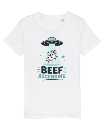 Beef Ascending Funny UFO Cow Alien Abduction Retro Sci Fi Humor White