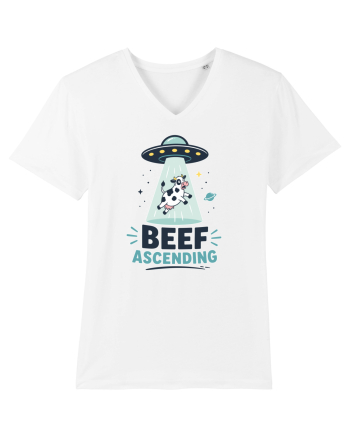 Beef Ascending Funny UFO Cow Alien Abduction Retro Sci Fi Humor White