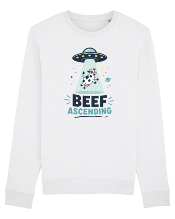 Beef Ascending Funny UFO Cow Alien Abduction Retro Sci Fi Humor White