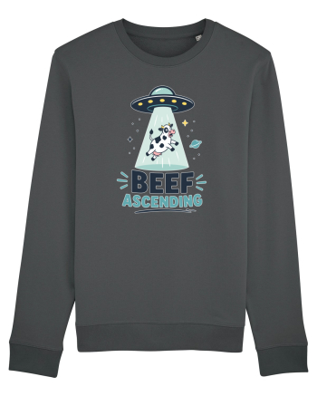 Beef Ascending Funny UFO Cow Alien Abduction Retro Sci Fi Humor Anthracite